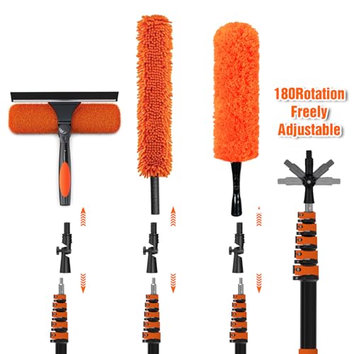 Orange 24FT Reach Duster Kit with Telescoping Pole & Microfiber Feather Duster