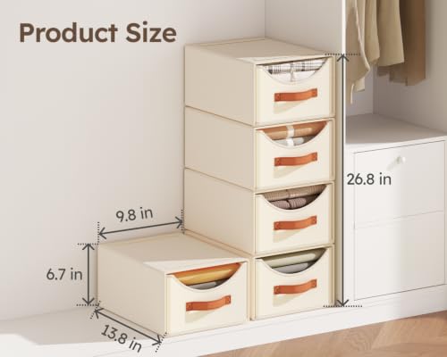 Homsorout Beige Stackable Collapsible Storage Drawers - 13.7 Inch 4 Pack