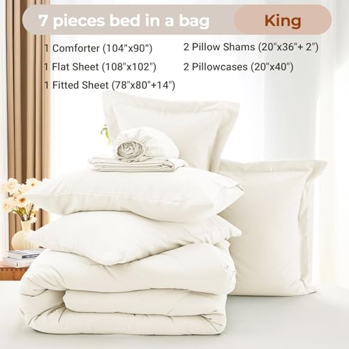 MUXHOMO 7 Pieces King Comforter Set, Soft Bed in a Bag Size, All