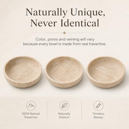 Beige Travertine Catchall Bowl - 7.87-Inch Decorative Jewelry & Key Dish