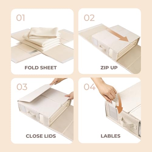 Off-White Cotton Linen Sheet Organizers 6-Pack by ZenStorage – Bed Bedding Storage Bin