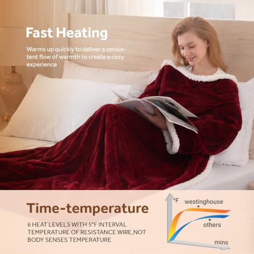 Heated Snuggle Wearable Blanket with Foot Pocket & Sleeves - Red, 70x50" - Christmas Variation