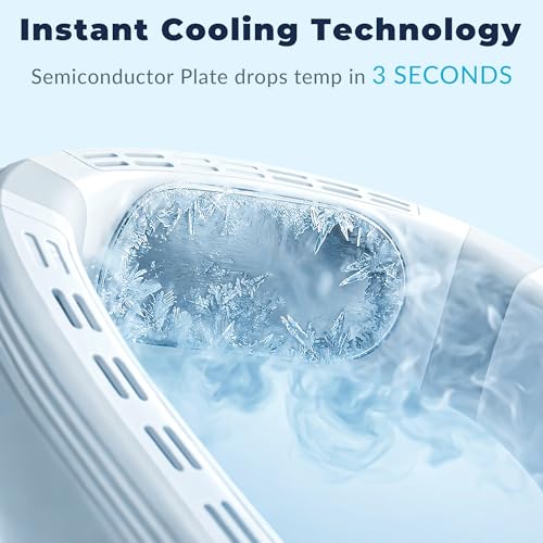 White Portable Neck Fan with Cooling Plate & Adjustable Levels - Rechargeable Personal Air Conditioner