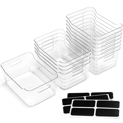 XL Large Clear Plastic Storage Bins - 12 Pack Pantry & Home Organization with Labels