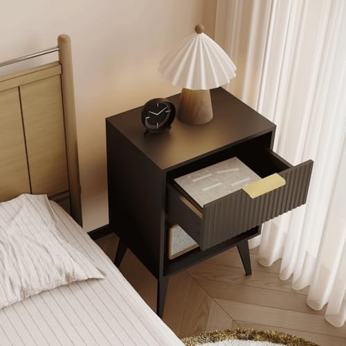 Nightstand with Fluted Panel and Storage - Black, 1 Variation