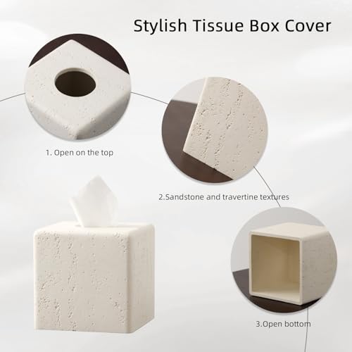 Haocoott Faux Travertine Square Tissue Box Cover Off White - Modern Home Decor