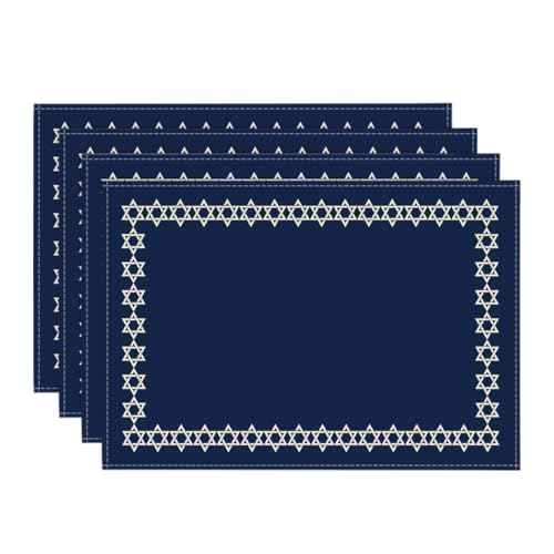 Artoid Mode Passover Hexagram Placemats Set of 4, 12x18 Inch Seasonal Star of David Jewish Chanukah Table Mats for Party Kitchen Dining Decoration