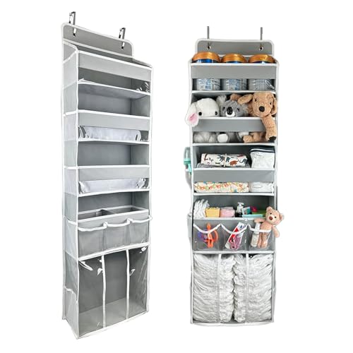 EZVERY Grey Hanging Baby Diaper Organizer with 3 Bins & Movable Caddy