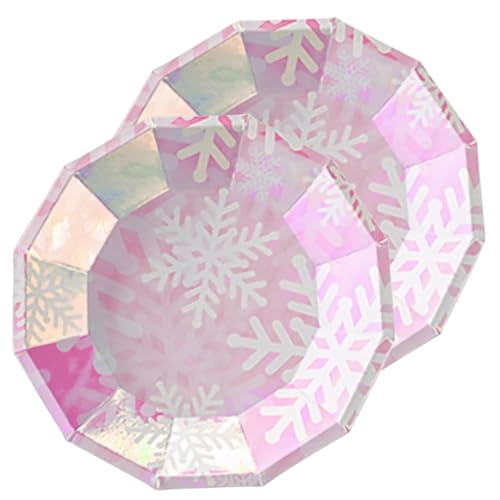 Snowflake Party Plates - Dodecagon 9in Iridescent Pink, 24ct (Snowflake) – Disposable Snow Theme Party Supplies