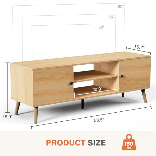 Wood TV Stand for 55 60 Inch Flat Screen with Storage - DUMOS Entertainment Center