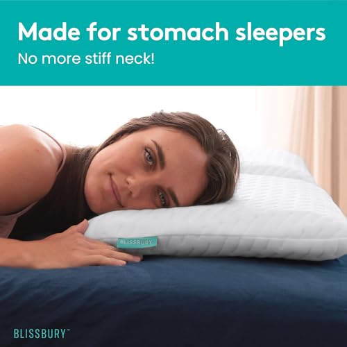 King Stomach Sleep Pillow with Cool Memory Foam & Removable Cover - White, 2.6 Inch