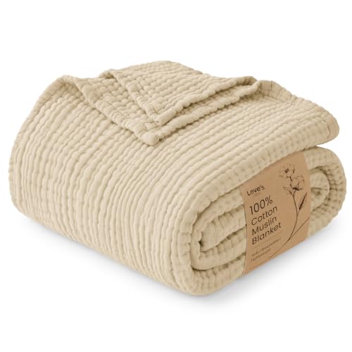 Khaki Love's Cabin 100% Cotton Muslin Blanket - 6-Layer Lightweight King Size 108x90 Inches