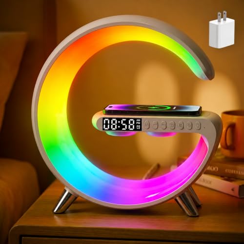 VDZZ 4-in-1 Large White Smart LED Table Lamp with Wireless Charger & Bluetooth Speaker