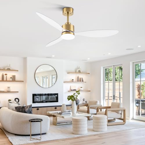 52-inch Gold Ceiling Fan with Lights and Remote, Reversible Blades, Quiet DC Motor for Large Rooms