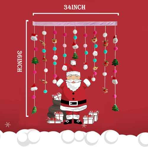 Cute Plush Christmas Curtain for Door Window Wall 34" W x 36" L Self-Adhesive Curtain for Living Room and Bedroom Decor