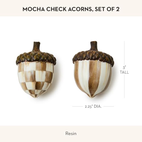Resin Acorn Figurines Set - Brown and White Mocha Check - Chocolate Variation, 2-Pack