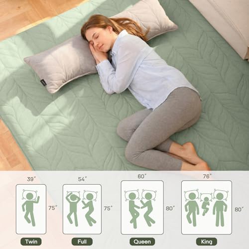 Green Twin Japanese Floor Mattress - 2.5 Inch Thick Futon for Sleeping & Yoga