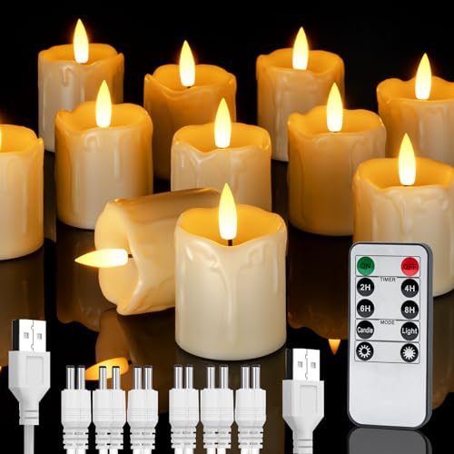 Homemory 2x2 Rechargeable Flameless Votive Candles with Remote & Timer, Drip 12 Pack