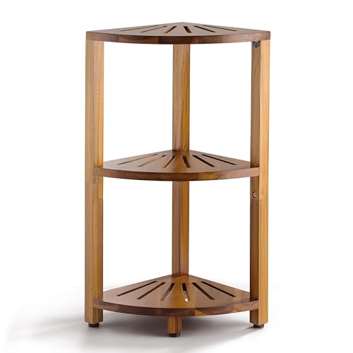 3-Tier Wooden Corner Shower Caddy Organizer with Anti-Slip Feet