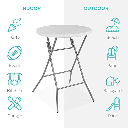 White 32-Inch Foldable Bar Height Table with Thick Top & Locking Legs