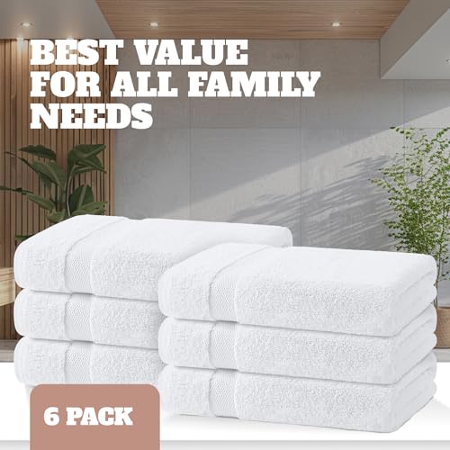 White Bath Towels 24x50 Inch - 6 Pack Extra Absorbent Cotton Set with Variation White / Bath Towels 6-Pack, 24x50 Inches