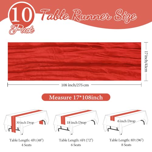 10 Pack Red Cheesecloth Table Runners 17 x 108 Inches for Wedding Party Decor