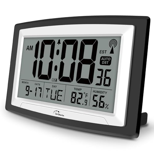 Large WallarGe Atomic Digital Clock with Indoor Temperature & Humidity – 12.5 Inch