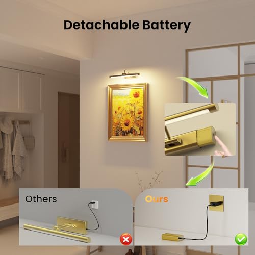 Craftersmark 16-Inch Brass Wireless Wall Light with Remote - Battery Operated Artwork Illumination - Variant: Brass / 16 Inch / 1 Battery