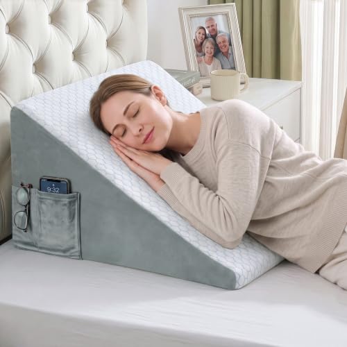 Bed Wedge Pillow 24x24x12 Inch - Cooling Support for Acid Reflux & Snoring - Blue - Multi-Purpose Relief