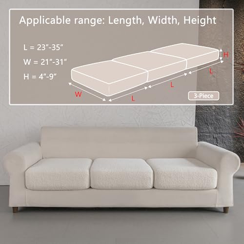 OHSIO Ivory 3-Seat Couch Cushion Cover for Sectional Sofa, Soft Stretch Slipcover