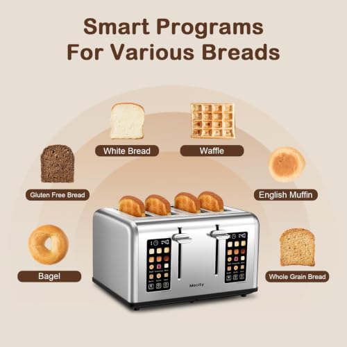 Mecity 4-Slice Stainless Steel Touch Screen Toaster with Dual Control, 6 Browning Levels