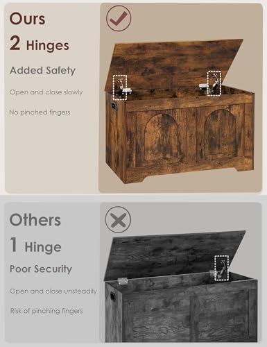 Wooden Toy Storage Chest - Rustic Brown 31.5 Inch with Safety Hinges
