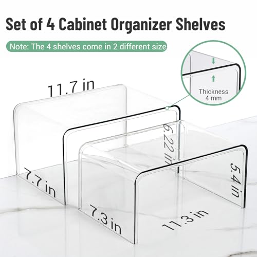 Set of 4 Clear Stackable Cabinet Shelf Organizers - Kitchen Storage