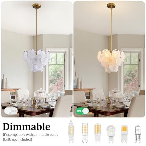 Giawosth Modern Gold Glass Chandelier 13.8 Inch 4-Light Crystal Ceiling Pendant