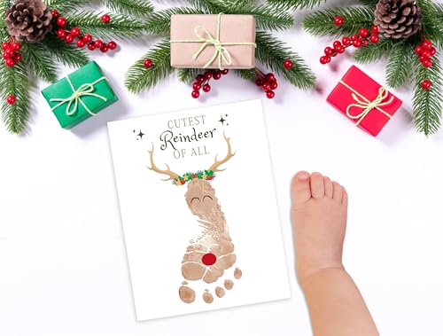Xeqej Footprint Christmas Craft Kit 08 – Baby First Christmas Keepsake Cards (10 Cards, 8.5x11)