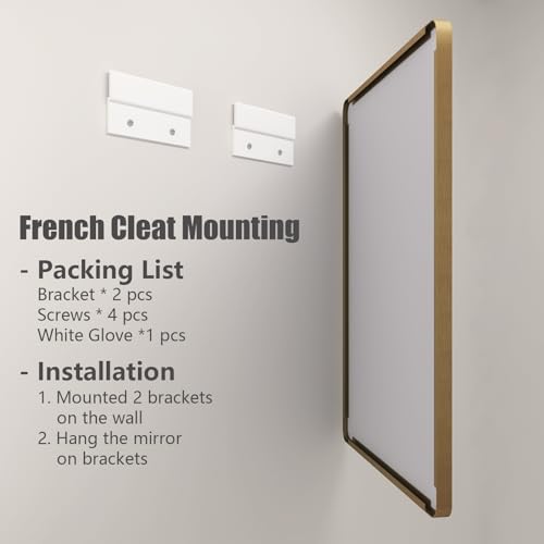 Charmor 28x32 Inch Gold Bathroom Vanity Mirror with Brushed Frame, Tempered Glass