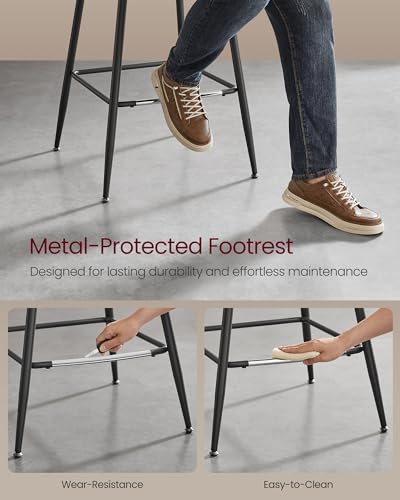 VASAGLE Counter Height Bar Stools Set of 2 - Coffee Brown, 24.8 Inch, Modern Backrest
