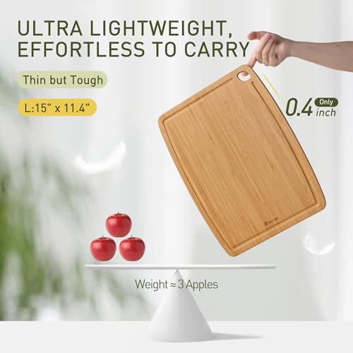 Carbonized Bamboo Cutting Board 15x11.4 Inches with Non-Slip Feet - Heat-Resistant Kitchen Chopping & Charcuterie Board