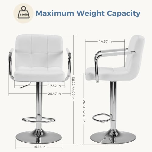 DUMOS Swivel Bar Stools Set of 2 - White PU Leather Counter Height Chairs