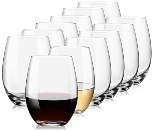 Set of 12 15oz Crystal Stemless Wine Glasses for Red & White Wine
