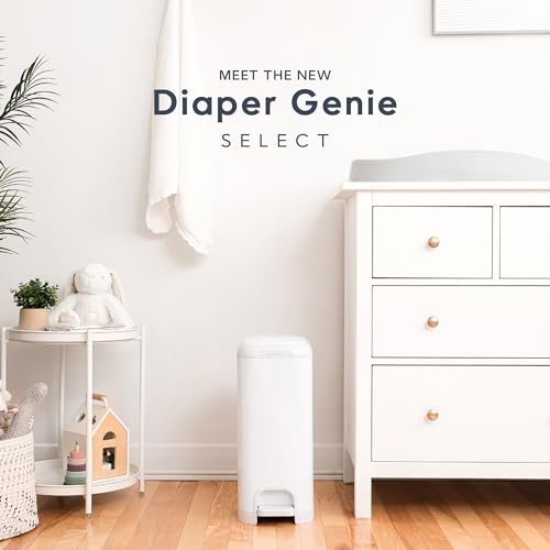 Diaper Genie Select Pail Gift Set Lily White - Stainless Steel Diaper Disposal with 2 Jumbo Refills