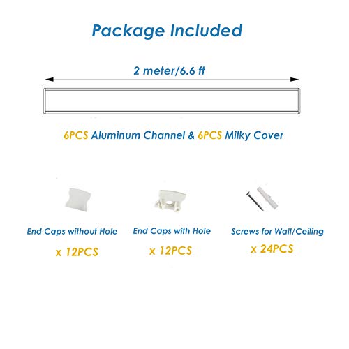 Besseto 6 Pack Plaster-in LED Aluminum Channel 2M/6.6FT for Wall and Ceiling Diffuser