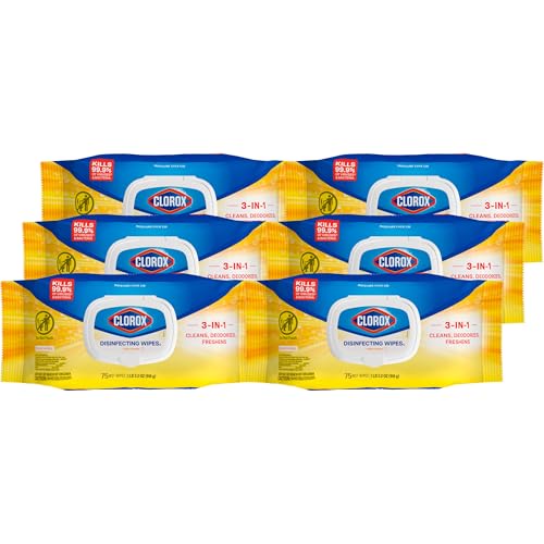 Disinfecting Cleaning Wipes with Crisp Lemon Scent - Bleach-Free, 75 Count, Pack of 6