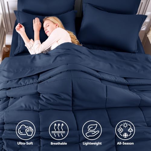 Full Size Comforter Set with 7 Pieces - Navy Blue Bed in a Bag, 82x86 Variation