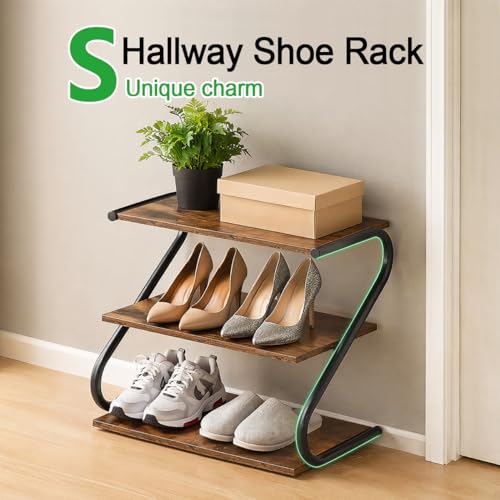 Aroktake Rustic Small Wooden Shoe Rack for Entryway Closet - 10.35 x 17.20 x 15.75 Inches