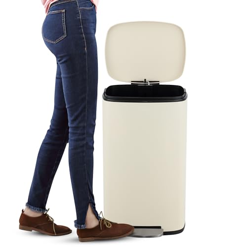 happimess 8 Gal Soft Close Step Trash Can - Limestone Beige, Satin Finish