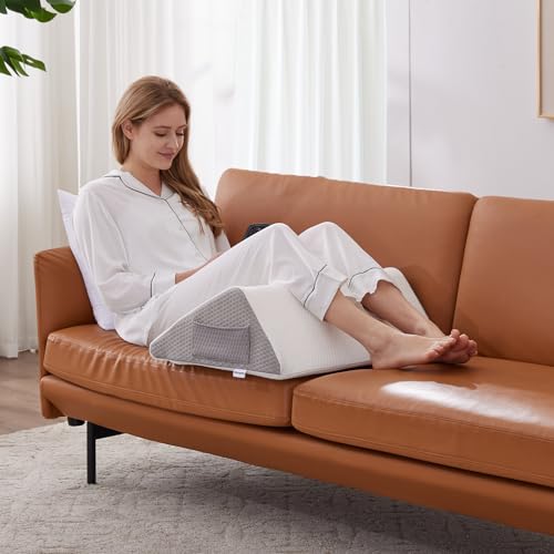 Bedluxe Memory Foam Knee Pillow 23.6x18.9x7.9 Inch White/Grey - Leg Support & Elevation