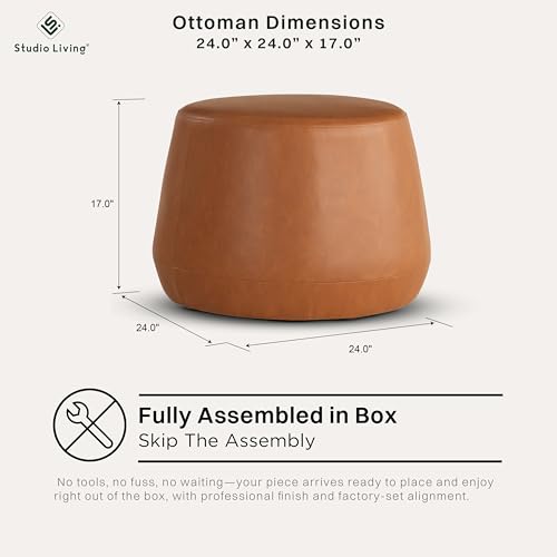 24-Inch Thimble Ottoman with Vegan Leather - Carmel, Fully Assembled