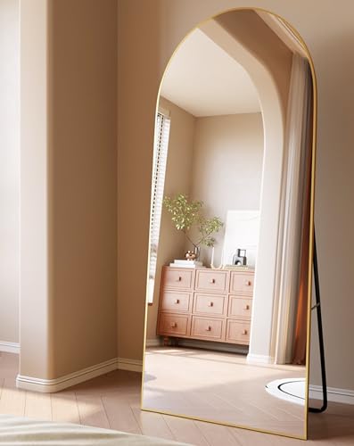 ITSRG Gold Full Length Floor Mirror 27x71 Inches with Stand & Wall Mount, Arched Wall Mirror for Bedroom & Living Room