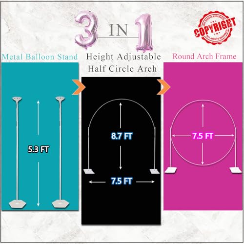 Balloon Arch Stand Kit 7.5ft Large Round Backdrop Frame Adjustable Half Circle